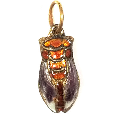 ENAMEL CICADA 11X24MM ORANGE